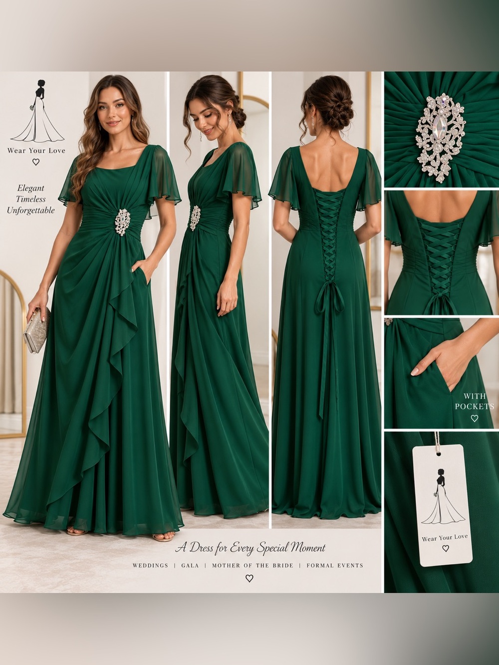 Wear Your Love Green Corset Back Formal Maxi Dress Size 12 NWT